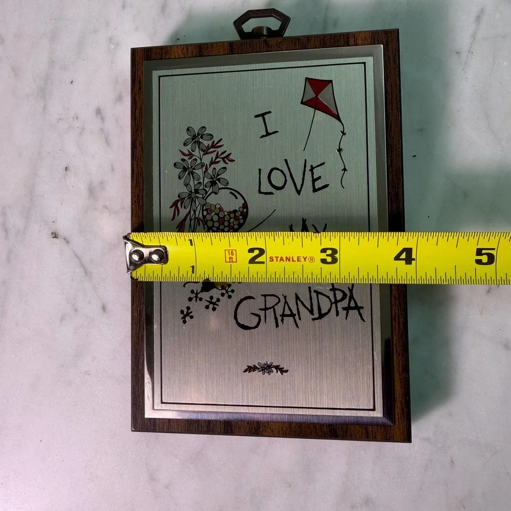 VTG 70s I Love My Grandpa Wall Plaque Wood Framed‎ Aluminum Wall Hanging Nursery